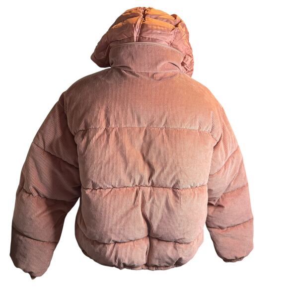 American Eagle Dusty Rose Pink Corduroy Puffer Jacket, Versatile Hood, Small - Picture 3 of 12